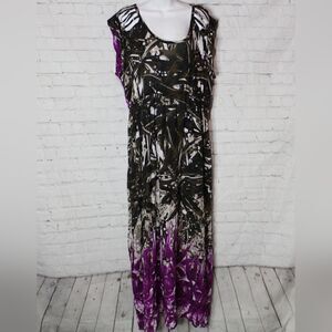 Take Two Floral Maxi Dress – Women’s XL Purple Brown Sleeveless Rayon Boho Look‎